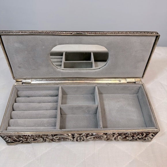 Vintage Godinger Ornate Silver Tone Decorative Jewelry Box 1992 Sturdy Metal - Picture 4 of 14